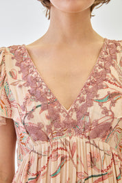 EMBROIDERY DRESS WITH RUFFLE SLEEVES - PINK