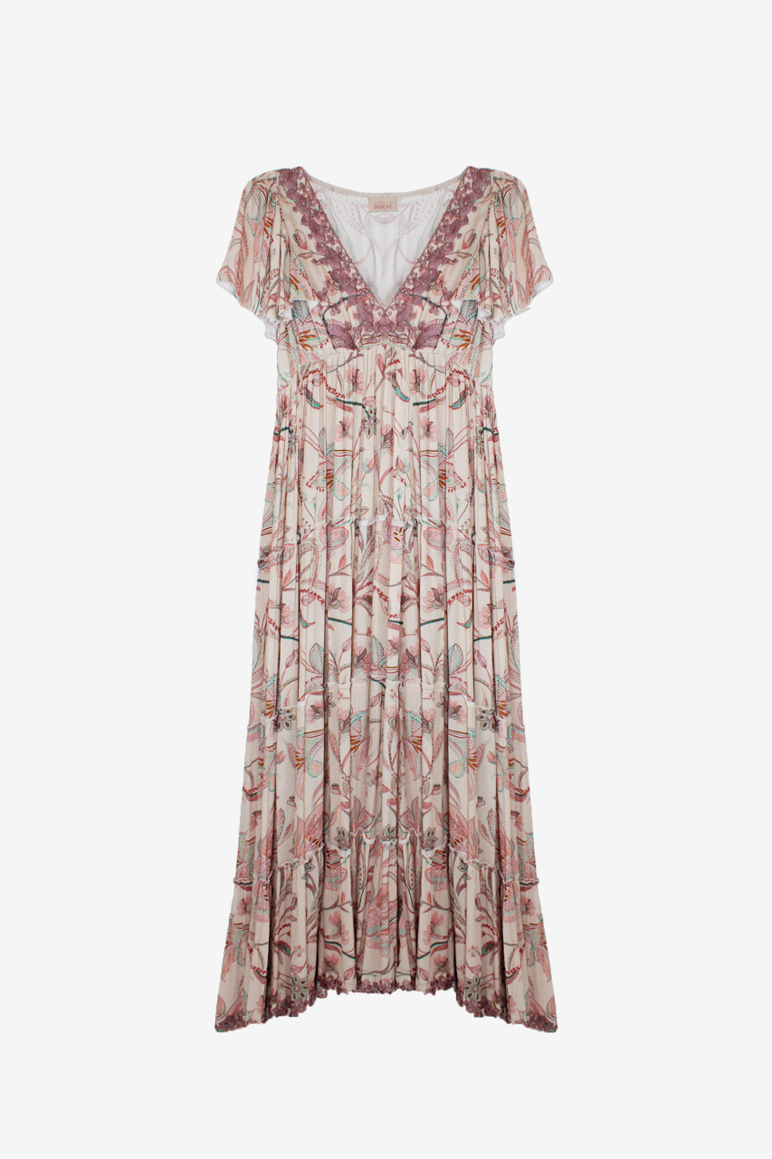 EMBROIDERY DRESS WITH RUFFLE SLEEVES - PINK