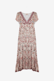 EMBROIDERY DRESS WITH RUFFLE SLEEVES - PINK