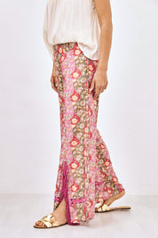 PRINTED TROUSERS WITH FRINGES AND LACE - PINK