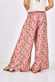 PRINTED TROUSERS WITH FRINGES AND LACE - PINK