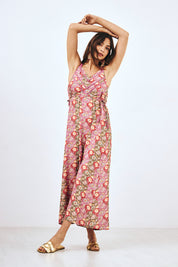 VESTIDO DE TIRANTES ESTAMPADO CON BLONDAS - ROSA