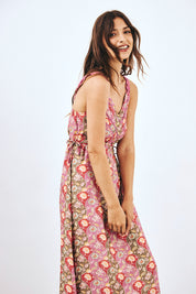 VESTIDO DE TIRANTES ESTAMPADO CON BLONDAS - ROSA