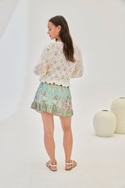 FALDA CORTA FLORES CINTURA BORDADOS - AZUL