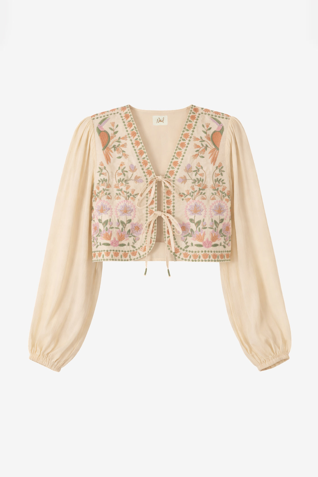 ROMANTIC BLOUSE WITH FLOWERS AND RIBBONS - OFF-WHITE