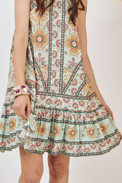 VESTIDO CORTO HALTER ESTAMPADO - TURQUESA