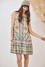 VESTIDO CORTO HALTER ESTAMPADO - TURQUESA