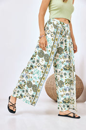 PRINTED FLOWY TROUSERS - GREEN