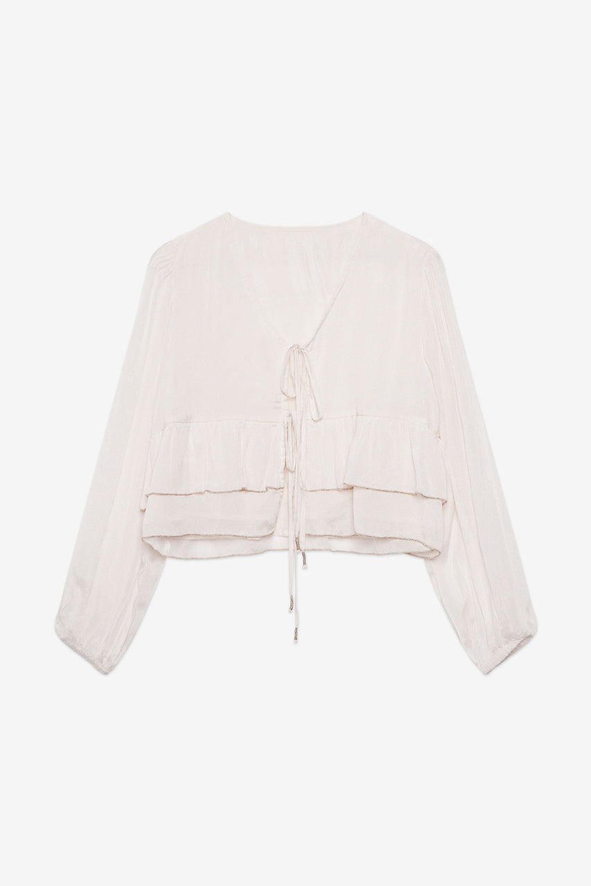 RUFFLED BLOUSE WITH LUREX FINISHES - ECRU