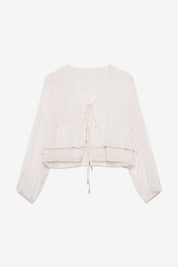 RUFFLED BLOUSE WITH LUREX FINISHES - ECRU
