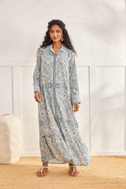 FLORAL SHIRT DRESS - BLUE