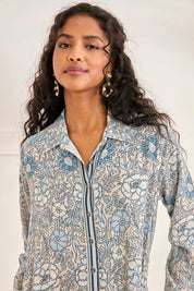 FLORAL SHIRT DRESS - BLUE