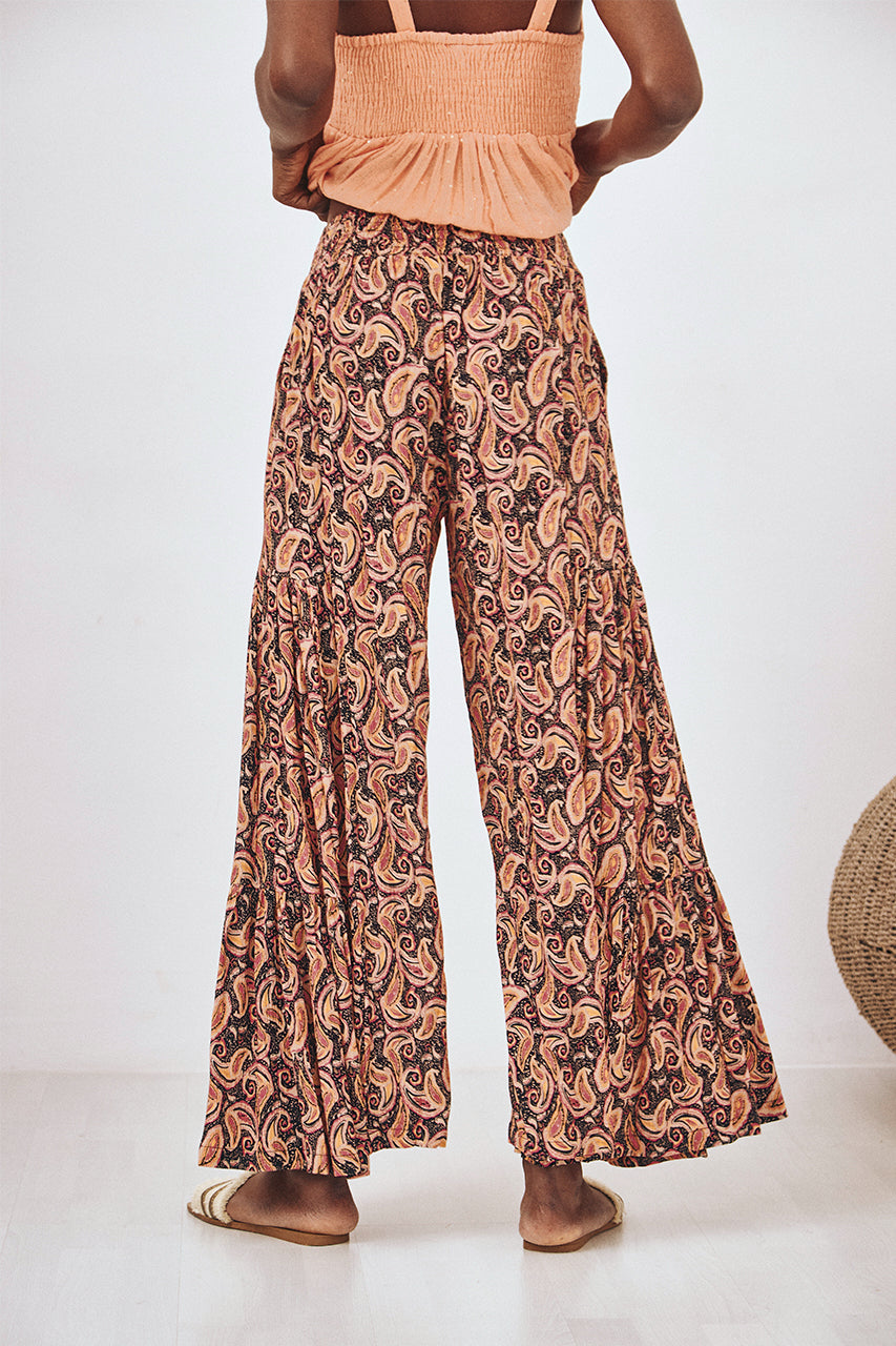 PANTALÓN FLUIDO ESTAMPADO PAISLEY - NEGRO