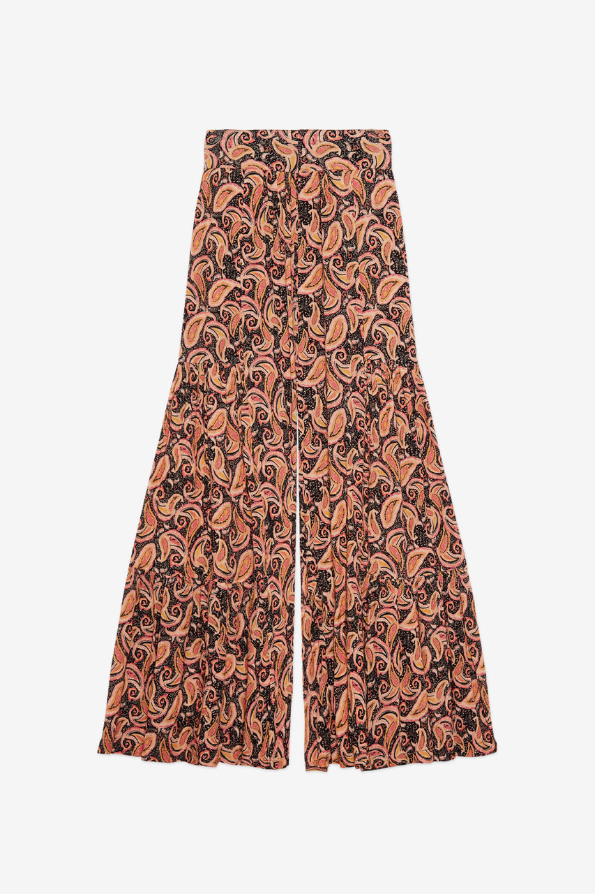 PANTALÓN FLUIDO ESTAMPADO PAISLEY - NEGRO