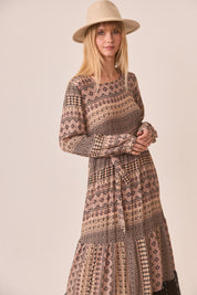 VESTIDO ESTAMPADO VOLANTE GUIPUR - PEACH