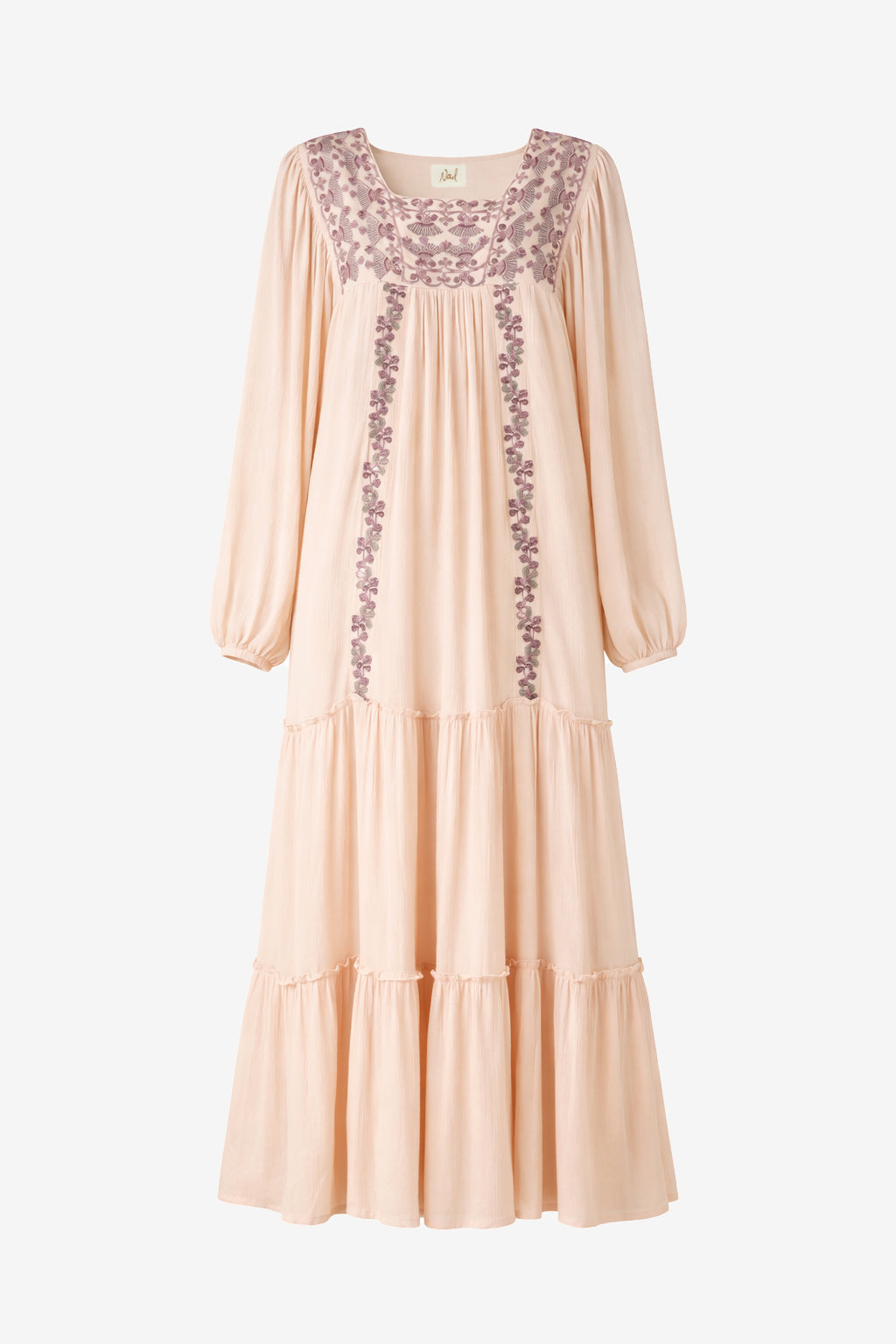 EMBROIDERED SQUARE NECK DRESS - PINK