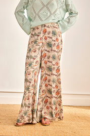 PANTALÓN FLORAL CAMPANA - CRUDO