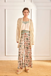 PANTALÓN FLORAL CAMPANA - CRUDO