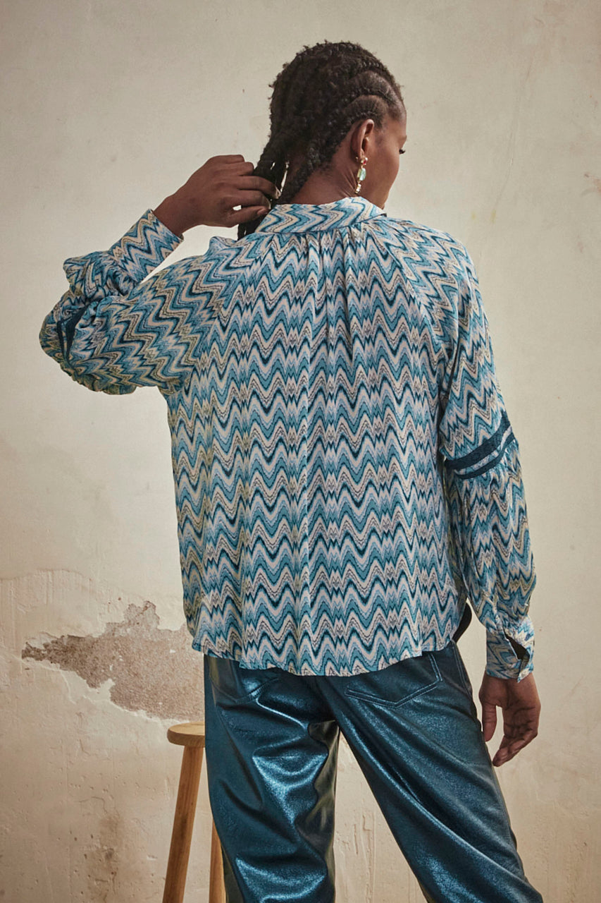 LONG SLEEVE PRINTED SHIRT WITH BLONDE - TURQUOISE