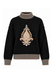 JERSEY MOTIVO PAISLEY BORDADO - NEGRO