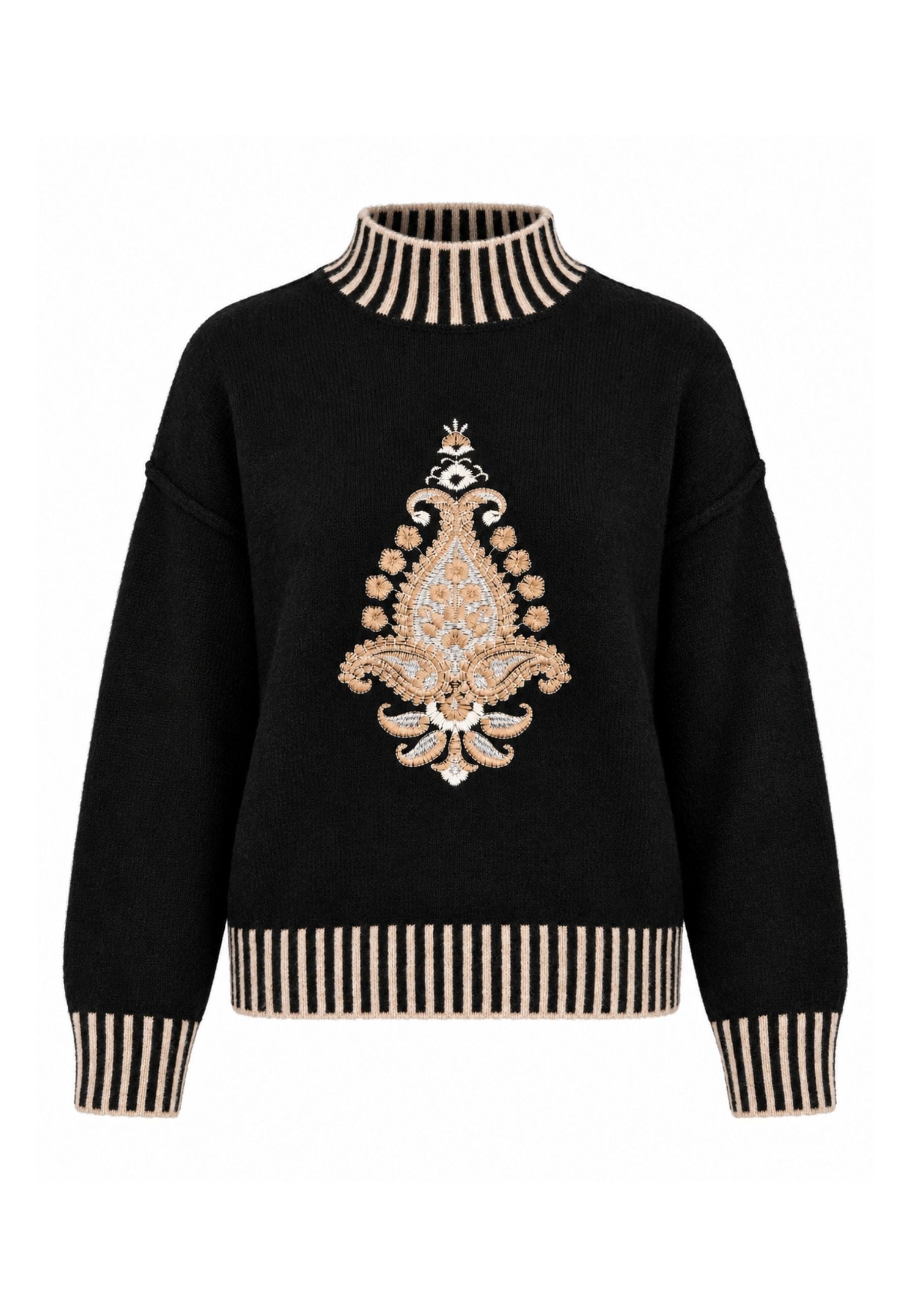 JERSEY MOTIVO PAISLEY BORDADO - NEGRO