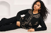 CÁRDIGAN DE LANA CON BORDADOS PAISLEY - NEGRO