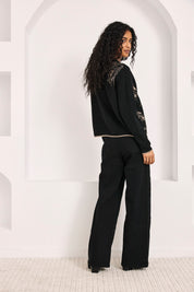 CÁRDIGAN DE LANA CON BORDADOS PAISLEY - NEGRO