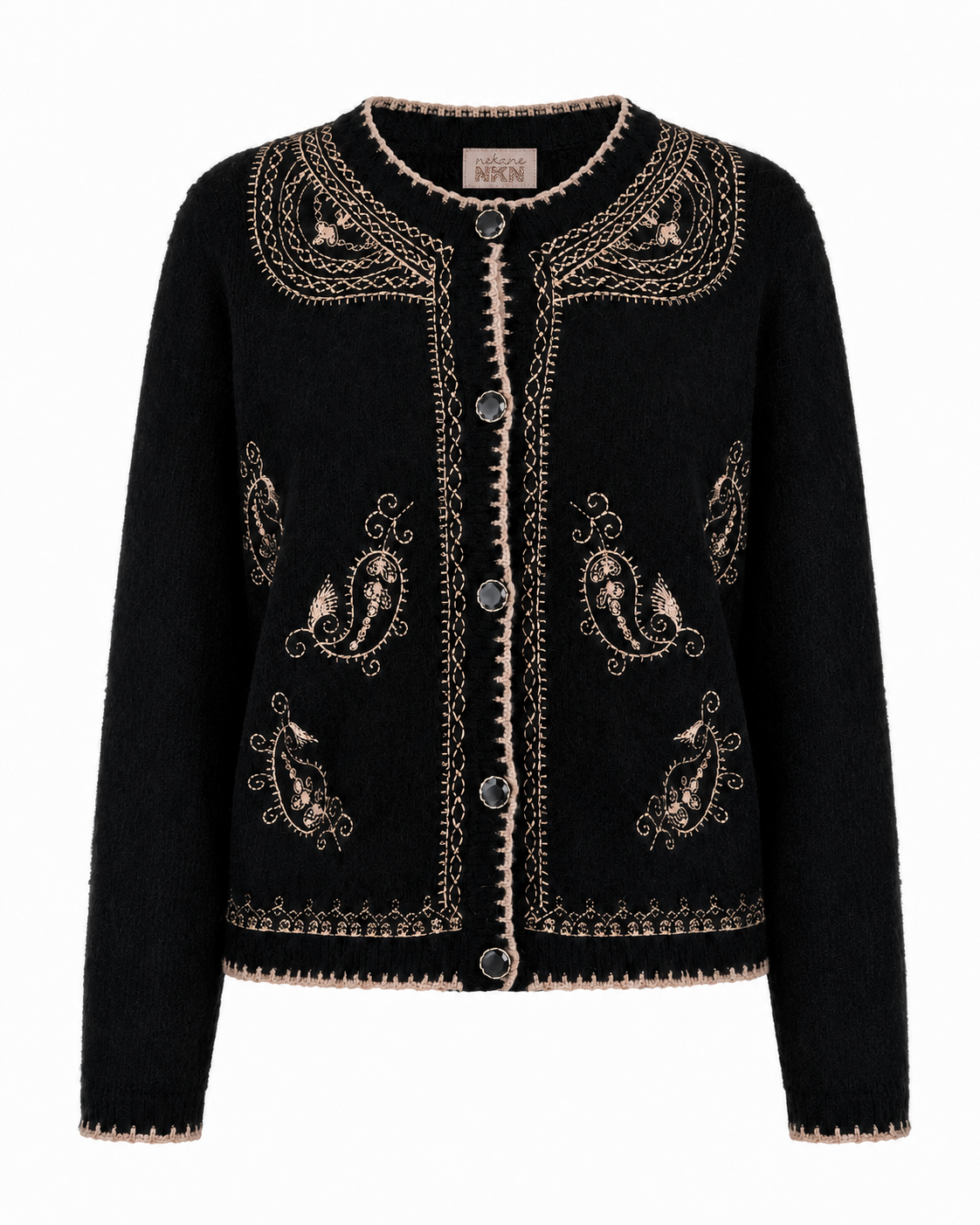 CÁRDIGAN DE LANA CON BORDADOS PAISLEY - NEGRO