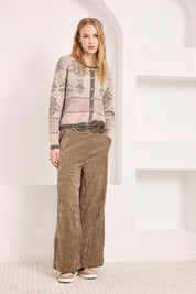 CÁRDIGAN DE LANA FRANJAS ESTAMPADO - CAMEL