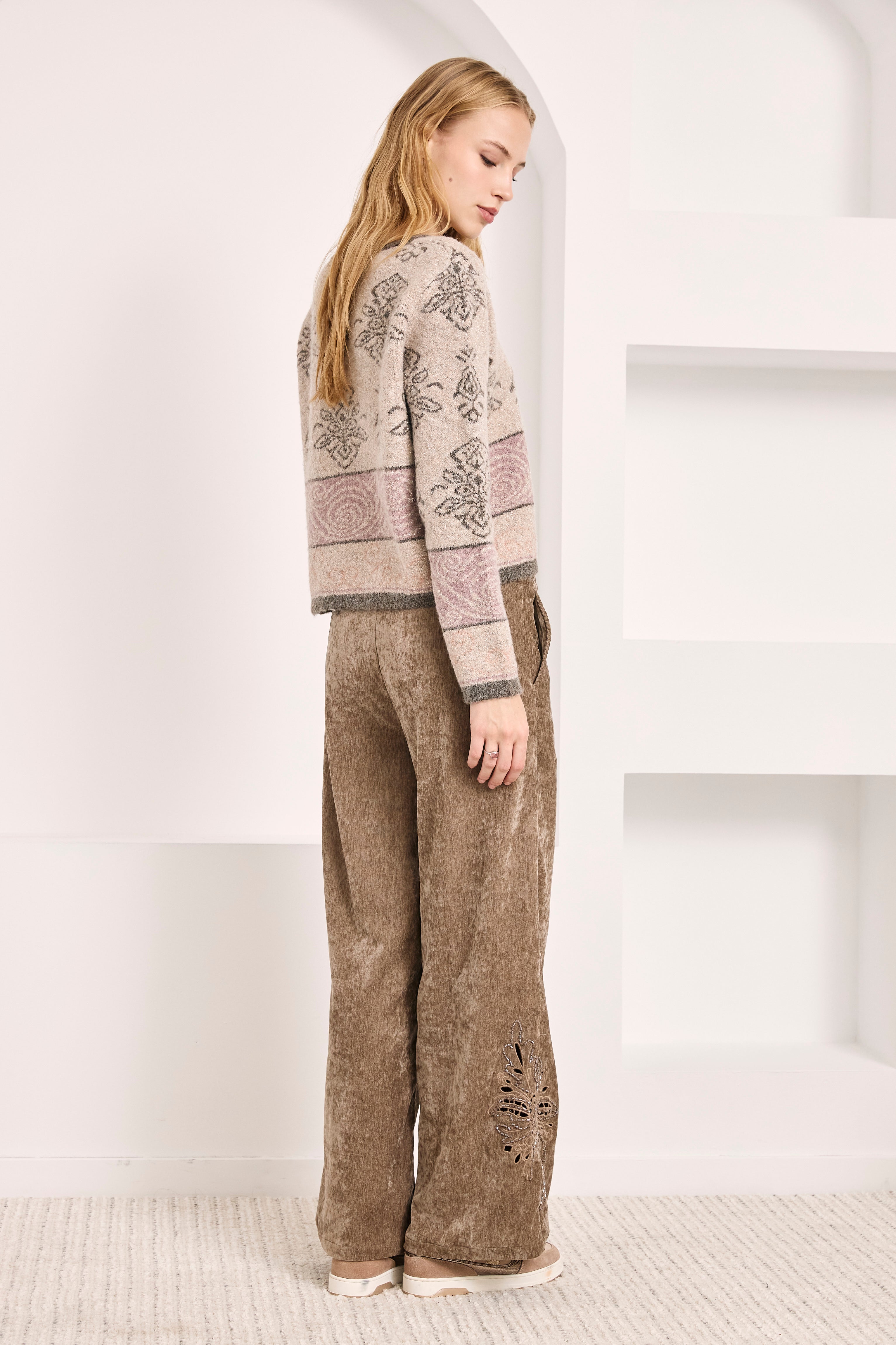 CÁRDIGAN DE LANA FRANJAS ESTAMPADO - CAMEL