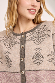 CÁRDIGAN DE LANA FRANJAS ESTAMPADO - CAMEL