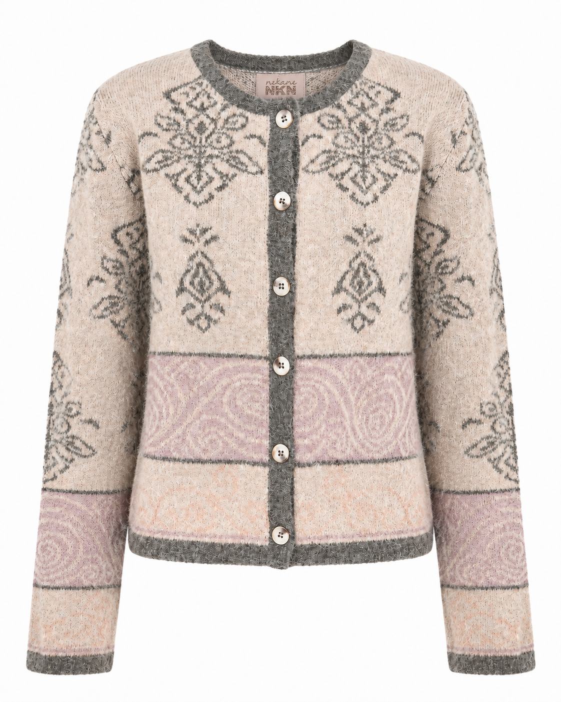 CÁRDIGAN DE LANA FRANJAS ESTAMPADO - CAMEL