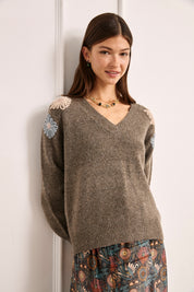 FLORAL SHOULDER JERSEY - CHOCOLATE