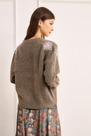 FLORAL SHOULDER JERSEY - CHOCOLATE