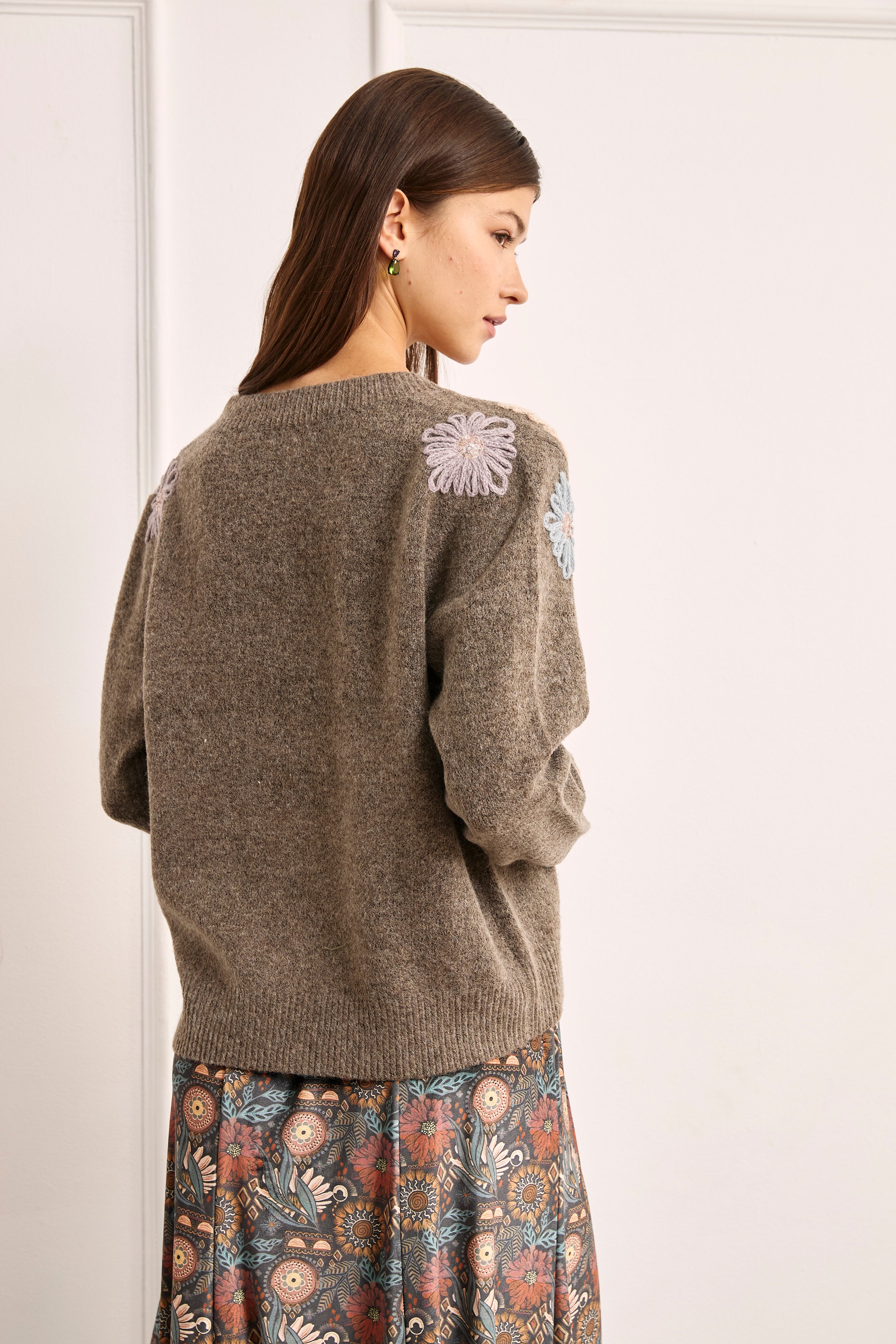 FLORAL SHOULDER JERSEY - CHOCOLATE