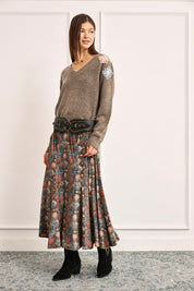 FLORAL SHOULDER JERSEY - CHOCOLATE