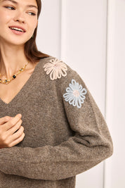 FLORAL SHOULDER JERSEY - CHOCOLATE