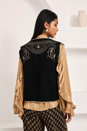 CHALECO PAISLEY BOTONES JOYA - NEGRO
