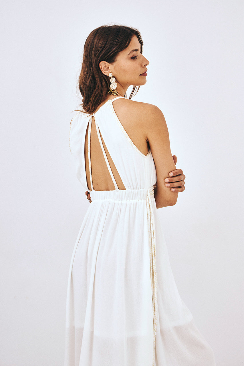 LONG BRAIDED STRAP DRESS - WHITE