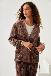 CHAQUETA CRUZADA TERCIOPELO PALMERITAS - TAUPE