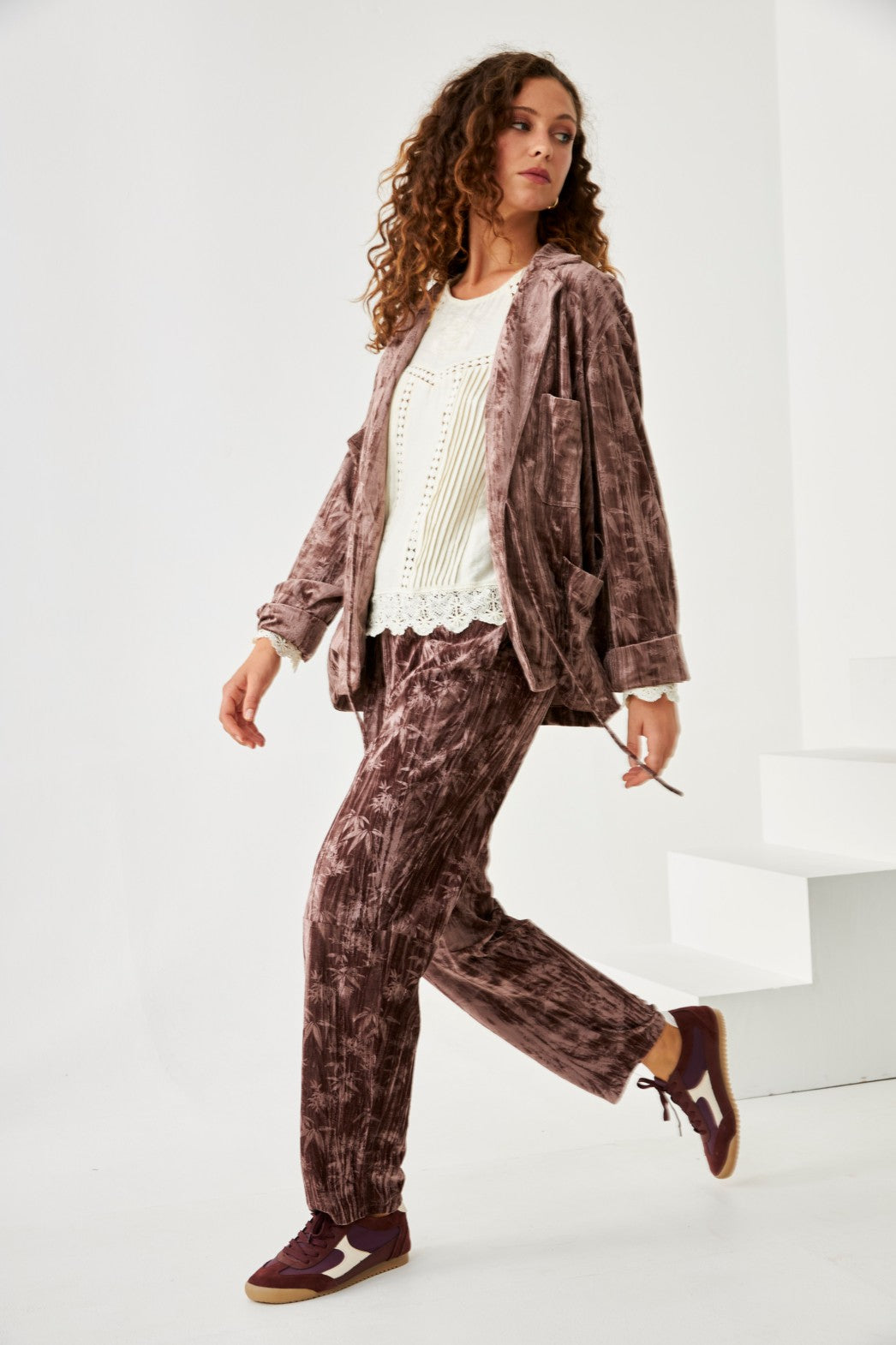 CHAQUETA CRUZADA TERCIOPELO PALMERITAS - TAUPE