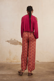 Long-sleeved lurex knit blouse with cut-out - fuchsia