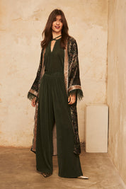 Wide-legged knit trousers with lurex - green
