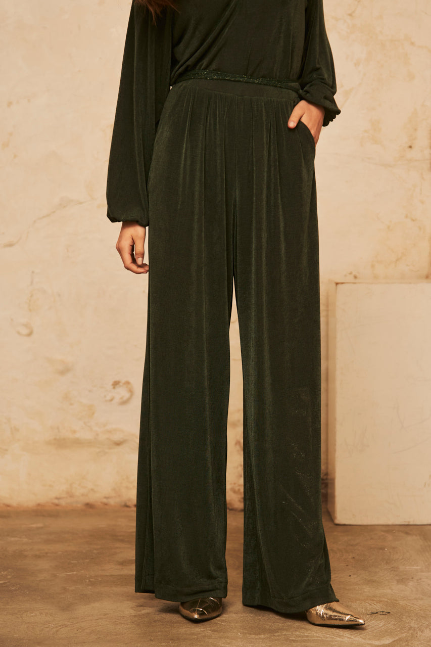 Wide-legged knit trousers with lurex - green