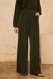 Wide-legged knit trousers with lurex - green