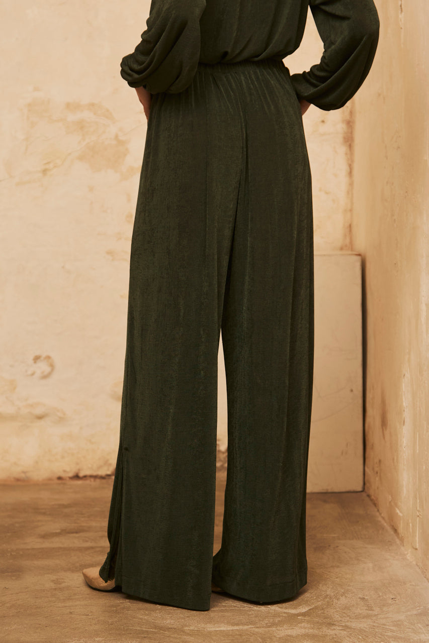 Wide-legged knit trousers with lurex - green
