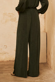 Wide-legged knit trousers with lurex - green