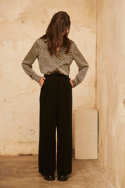 Wide-legged knit trousers with lurex - black