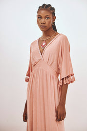VESTIDO LARGO PUNTO FLECOS - CORAL