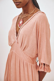 VESTIDO LARGO PUNTO FLECOS - CORAL